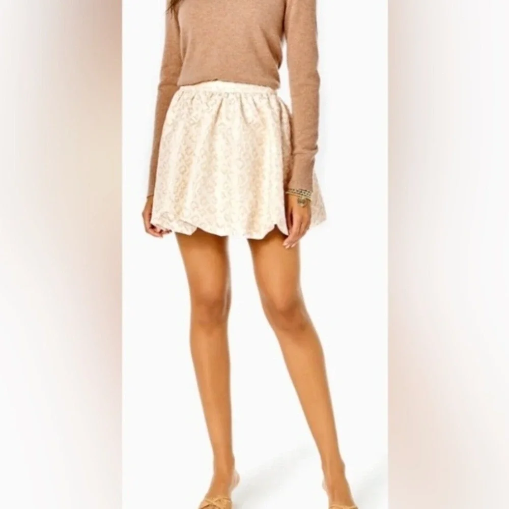 Lilly Pulitzer Leah Animal Dazzle Gold Leopard Print Jacquar Bubble Skirt NWT 14